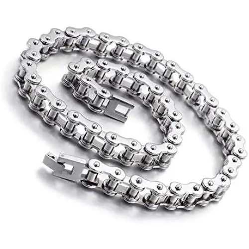 Qiaonitu 11mm Punk Bike Motorcycle Necklace Men 316L Stainless Steel Motor Bicycle Biker Chain Long Necklace Jewelry Silver 21.65-28inch