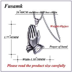 Fusamk Fashion Stainless Steel Prayer of Hand Pendant Necklace,24'' Link Chain