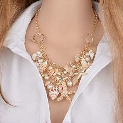 Simsly Boho Pearl Necklace Gold Shell Pendant Necklaces Chain Starfish Jewelry for women and Girls