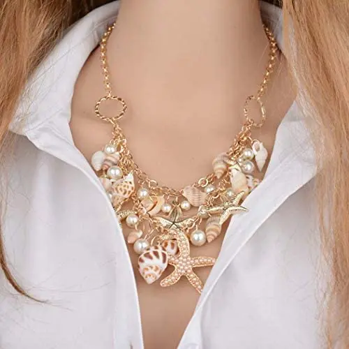 Simsly Boho Pearl Necklace Gold Shell Pendant Necklaces Chain Starfish Jewelry for women and Girls Simsly Boho Pearl Necklace Gold Shell Pendant Necklaces Chain Starfish Jewelry for women and Girls