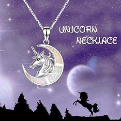 YFN Unicorn Gifts Created Opal Pendant Necklace 925 Sterling Silver Unicorn Jewelry for Women Girls