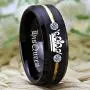 Free Custom Engraving Matching Couples Her King and His Queen Ring Set in Black Tungsten Carbide Rings With Two White CZ- His and Hers for Promise Wedding Jewelry