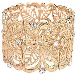 Nicole Miller New York Goldtone Floral Filigree Crystal Rhinestones Stretch Bangle Bracelets