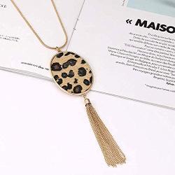 COLORFUL BLING Long Necklace for Women Leopard Quatrefoil Pendant Necklace Bohemia Fringe Tassel Necklaces Y Chain Necklace Fashion Jewelry