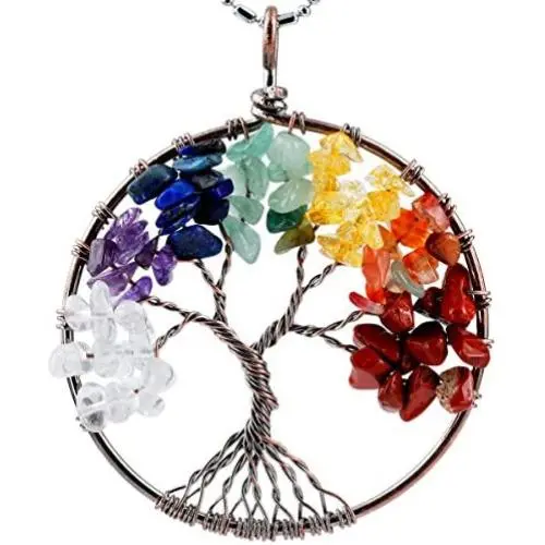 SUNYIK Tumbled Gemstone Tree of Life Pendant Necklace for Women Men SUNYIK Tumbled Gemstone Tree of Life Pendant Necklace for Women Men