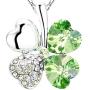 NEVERMORE Shimmering Shamrock Green Four Leaf Clover Crystal Pendant Necklace with Silver Chain for St Patricks Day