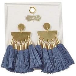 Mud Pie Womens Fashion Jewelry Tribal Tassel Earrings (Blue/Stonewash)