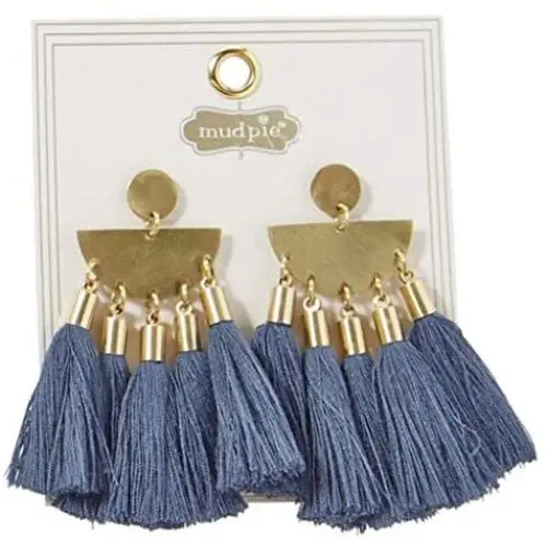Mud Pie Womens Fashion Jewelry Tribal Tassel Earrings (Blue/Stonewash)