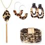 LOYALLOOK 4Set Leopard Jewelry Set Leopard Bracelet Acrylic Hoop Earring Statement Leopard Long Tassel Pendant Necklace for Women