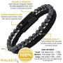 MagnetRX® Hematite & Leather Magnetic Therapy Bracelet - MAX Strength Natural Pain Relief and Healing Stones - Beaded Magnetic Hematite Bracelets (Medium)