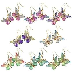 8 Pairs Of Butterfly Earrings, light weight Acrylic Colored Earrings Women And Girls Fashion Jewelry Gift,Earrings Sets (8 Pairs earring set)