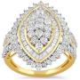 Jewelili 10kt Yellow Gold 2cttw Baguette and Round Diamond Ring