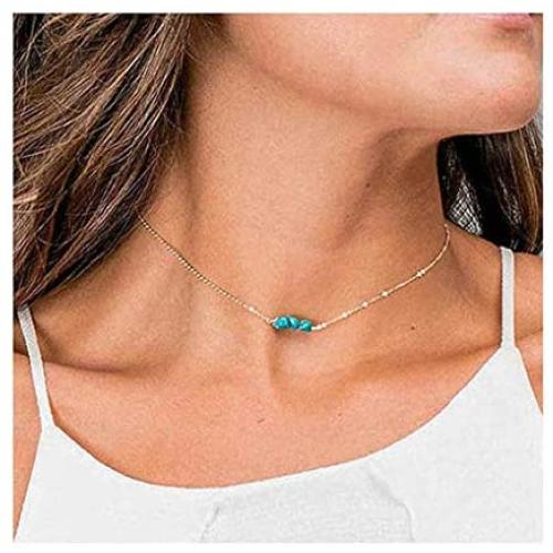 Awanka Boho Choker Necklace Chain Silver Turquoise Pendant Necklaces Beaded Necklace Jewelry for Women and Girls
