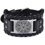 Viking Bracelet Adjustable Bangle - Mens Leather Bracelet Handmade with Nordic Amulet - Celtic Pagan Jewelry of Talisman (Kolovrat Silver)