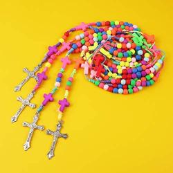 HZMAN Colorful Rosary INRI Crucifix Cross Pendant Prayer Stainless Steel Necklace Jewelry for Women