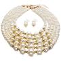 Yuhuan Women Elegant Pearl Jewelry Set Bead Cluster Collar Bib Choker Necklace and Earrings(Ivory)