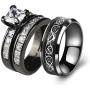 Couple Ring Bridal Sets His Hers Women Black Gold Plated Square CZ Men Stainless Steel Band Wedding Ring Band Set
