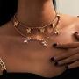 Ckecharfa Layered Crystal Pendant Necklace Gold Butterfly Choker Necklaces Sparkly Party Adjustable Jewelry Accessories for Women and Girls