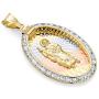 14k Tri Color Gold CZ San Judas Medal Charm Pendant (Size : 25 x 14 mm)