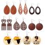 8 Pairs Ethnic Wood Dangle Earrings African Wooden Dangle Round Teardrop Earrings for Women