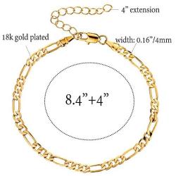 kelistom Gold Anklet for Women Men, 18K Gold Plated Figaro/Two Layer Beaded Chain Ankle Bracelets for Women with Extension