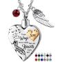 Your Wings were Ready, But My Heart was Not with Angel Wing Charm Keepsake Memorial Birthstones Urn Necklace Gift