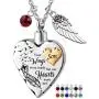Your Wings were Ready, But My Heart was Not with Angel Wing Charm Keepsake Memorial Birthstones Urn Necklace Gift