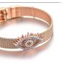 Hynsin Blue CZ Zircon Evil Eye Charm Bracelet Stainless Steel Bracelets & Bangles for Women Mesh Buckle Wrist Jewelry