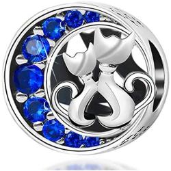 Cute Cat Bead Charms fit Pandora Charms Bracelet Blue Crystal Charm fit Snake Chain Bracelets