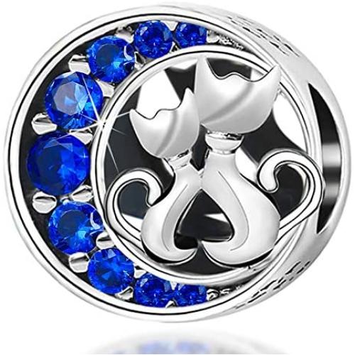 Cute Cat Bead Charms fit Pandora Charms Bracelet Blue Crystal Charm fit Snake Chain Bracelets