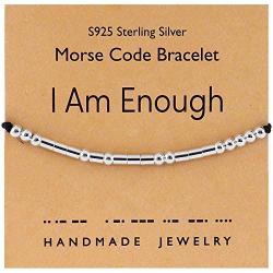 Wovanoo Morse Code Bracelets for Women Inspirational Gifts for Friend Adjustable Silk Sterling Silver Beaded Wrap Bracelet