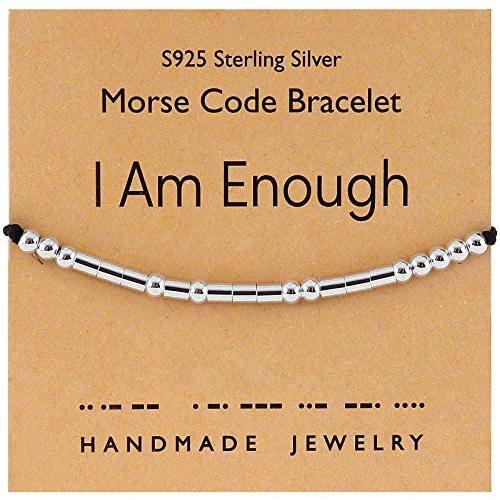 Wovanoo Morse Code Bracelets for Women Inspirational Gifts for Friend Adjustable Silk Sterling Silver Beaded Wrap Bracelet