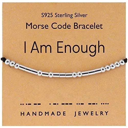 Wovanoo Morse Code Bracelets for Women Inspirational Gifts for Friend Adjustable Silk Sterling Silver Beaded Wrap Bracelet