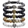 Jovivi 8mm Handmade Lion Head Macrame Adjustable Lava/Matte Agate/Picture/Dragon Stone Gemstone Beaded Bracelet,Unisex