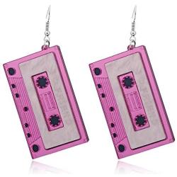 3 Pairs Cassette Tape Earrings Retro Acrylic Punk Tape Dangle Earrings Funny Geometric Square Drop Earrings Personality Night Club Accessories for Women Girls Cute Pretty Jewelry