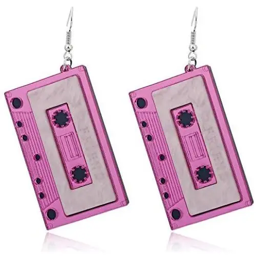 3 Pairs Cassette Tape Earrings Retro Acrylic Punk Tape Dangle Earrings Funny Geometric Square Drop Earrings Personality Night Club Accessories for Women Girls Cute Pretty Jewelry