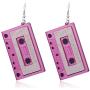 3 Pairs Cassette Tape Earrings Retro Acrylic Punk Tape Dangle Earrings Funny Geometric Square Drop Earrings Personality Night Club Accessories for Women Girls Cute Pretty Jewelry