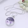 Dried Pressed Purple Flower Necklace Heart Round Shape Glass Pendant Necklace for Women Girl