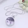 Dried Pressed Purple Flower Necklace Heart Round Shape Glass Pendant Necklace for Women Girl