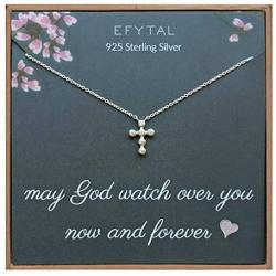EFYTAL Small Cross Necklace for Women and Girls, Christian Gifts for Easter, First Communion, Confirmation, Baptism, Sterling Silver Dainty CZ, Tiny Pendant Jewelry, Religious Gift for Catholic Birthday