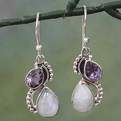 NOVICA Multi-Gem Rainbow Moonstone .925 Sterling Silver Dangle Earrings, Two Teardrops