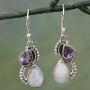 NOVICA Multi-Gem Rainbow Moonstone .925 Sterling Silver Dangle Earrings, Two Teardrops