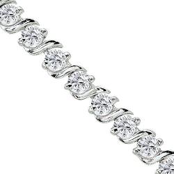 Sterling Silver Genuine, Created or Simulated Gemstone S Design Bar Classic Tennis Bracelet, Choose a Color