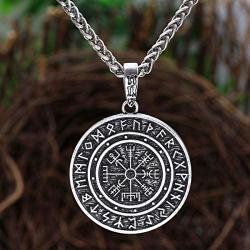 URDEAR Norse Viking Compass Pendant Necklace Nordic Vikings Amulet Ornaments Jewelry Pendant Necklace Gifts for Men Women