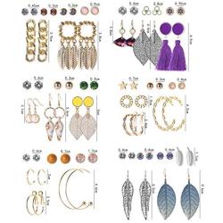 24-36 Pairs Fashion Tassel Earrings, MTSCE Set Bohemian Acrylic Hoop Earrings with Colorful Leaf Dangle Earrings for Women Girls Aretes Fashion and Valentine