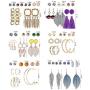 24-36 Pairs Fashion Tassel Earrings, MTSCE Set Bohemian Acrylic Hoop Earrings with Colorful Leaf Dangle Earrings for Women Girls Aretes Fashion and Valentine