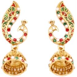 Touchstone Indian Bollywood Desire Traditional Indian Floral Motif Pear Shape Rhinestones Designer Jewelry Chandelier Earrings In Antique Gold Tone For Women.
