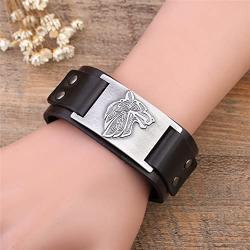 Dawapara Vintage Nordic Fenrir Viking Wolf Scandinavian Talisman Cuff Leather Bracelet Men Jewelry