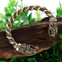 Viking Wolf Bracelet Fenrir Wolf Bracelet Bangle Twisted Wire Pagan Bracelet Bag Package (antique silver)