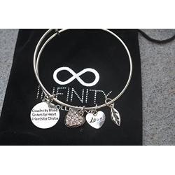 Infinity Collection Cousin Gift, Cousins by Chance, Friends by Choice Charm Adjustable Bangle, Cousin Jewelry for Women for Cousins